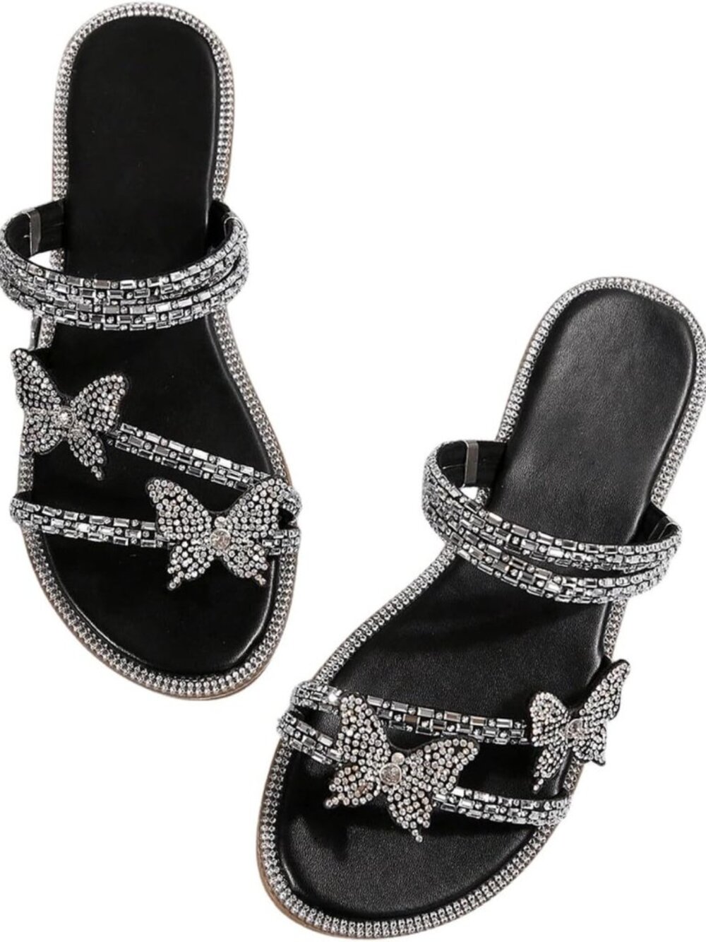 Sparkly Silver Rhinestone Flat Sandals for Women - Dressy Summer Footwear